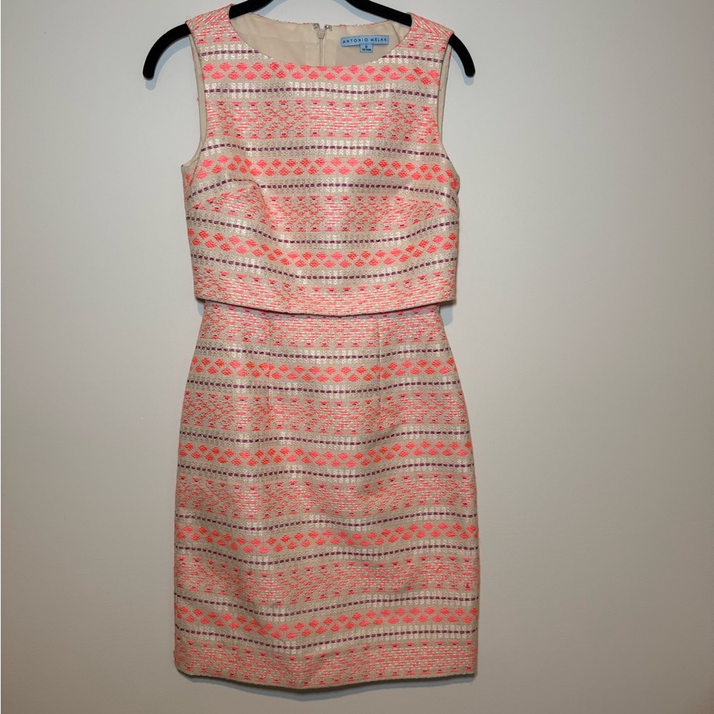 ANTONIO MELANI Coral and Cream Mini Dress